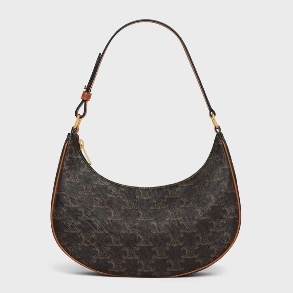 Celine Ava Shoulder Bag in Triomphe Canvas + Tan Calfskin NWT - Picture 1 of 15